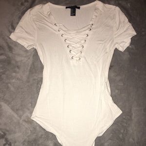 White Lace-Up Front Bodysuit